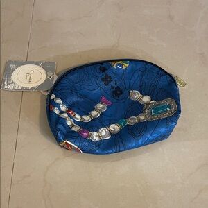Vintage Christian Dior Blue and Multicolor Cosmetic Bag